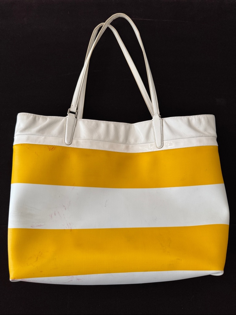 COACH 30511 Sunglow & White STRIPES PVC & Leather Tote Bag - Picture 2 of 11